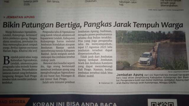 Berita koran berjudul Bikin Patungan Bertiga, Pangkas Jarak Tempuh Warga