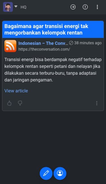Tampilan pembaca RSS dalam Hubzilla