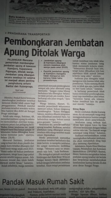 Berita berjudul Pembongkaran Jembatan Apung Ditolak Warga